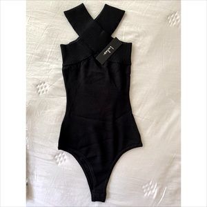 Cross Top Black Knit Bodysuit